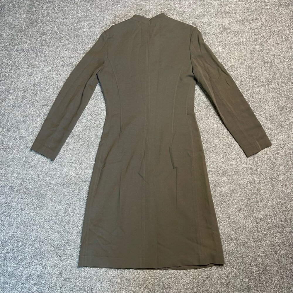 MICHAA Womens A Line Dress Green Olive Notch Neck Long Sleeve Zipper Modest XL - Picture 3 of 11